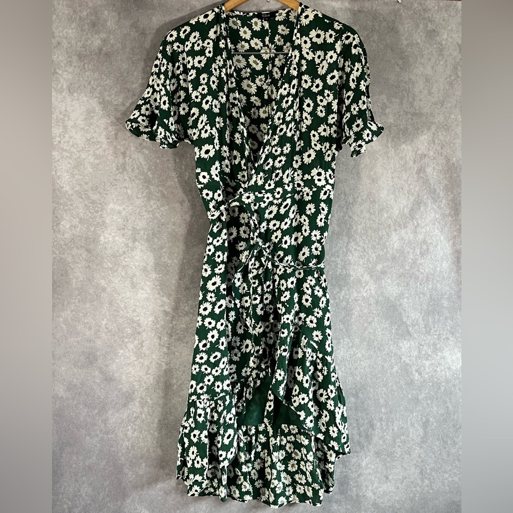 Rails Dress Women XS Green White Floral Print Wrap Florence Daisy Flutter Sleeve